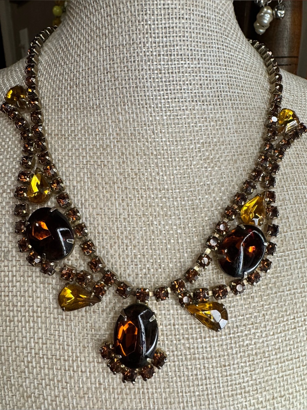 Vintage LISNER Topaz Rhinestone Choker Necklace Mid Century Drape Festoon Signed